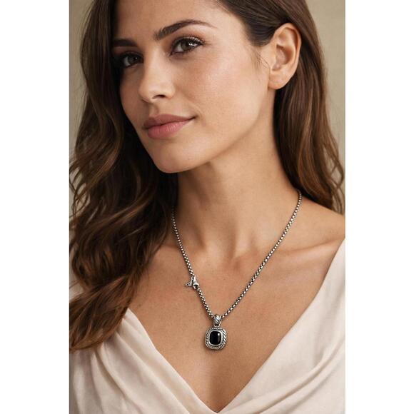 David Yurman Albion Onyx Pendant and Necklace in 14k Yellow Gold Sterling Silver